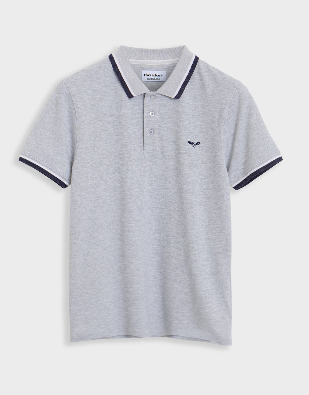 Threadbare 3 Pack Herringbone Tipping Detail Pique Polo Shirts in Blue Mix - grey