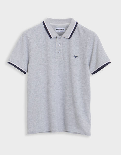 Threadbare 3 Pack Herringbone Tipping Detail Pique Polo Shirts in Blue Mix - grey