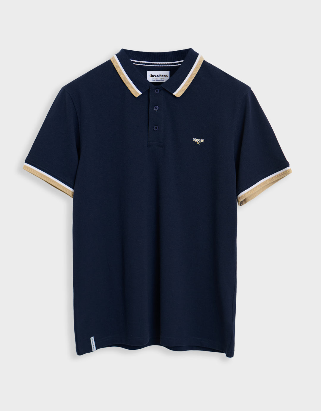 Threadbare 3 Pack Herringbone Tipping Detail Pique Polo Shirts in Blue Mix - navy