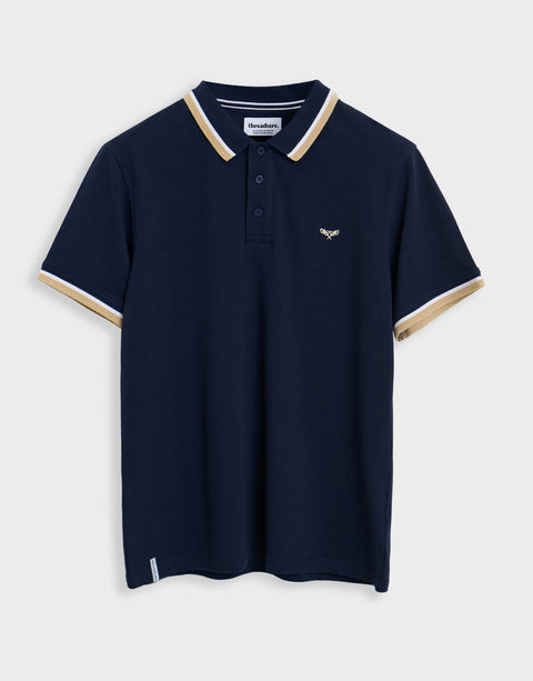Threadbare 3 Pack Herringbone Tipping Detail Pique Polo Shirts in Blue Mix - navy