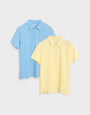 Threadbare Single Jersey Cotton Polo Shirts (2 Pack) in Baby Blue & Lemon - double flat lay