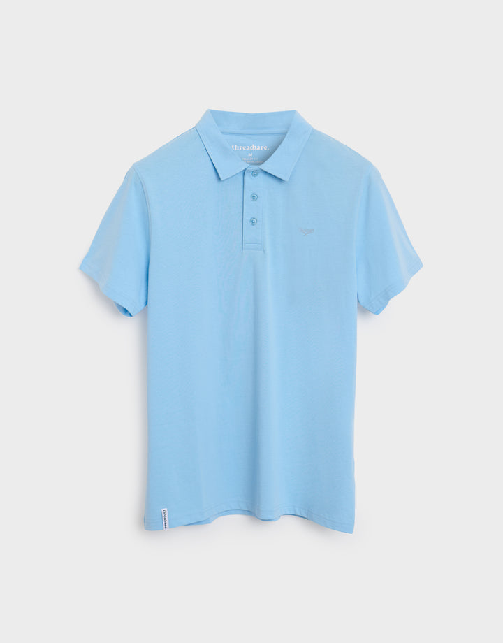Threadbare Single Jersey Cotton Polo Shirts (2 Pack) in Baby Blue & Lemon - baby blue flat lay