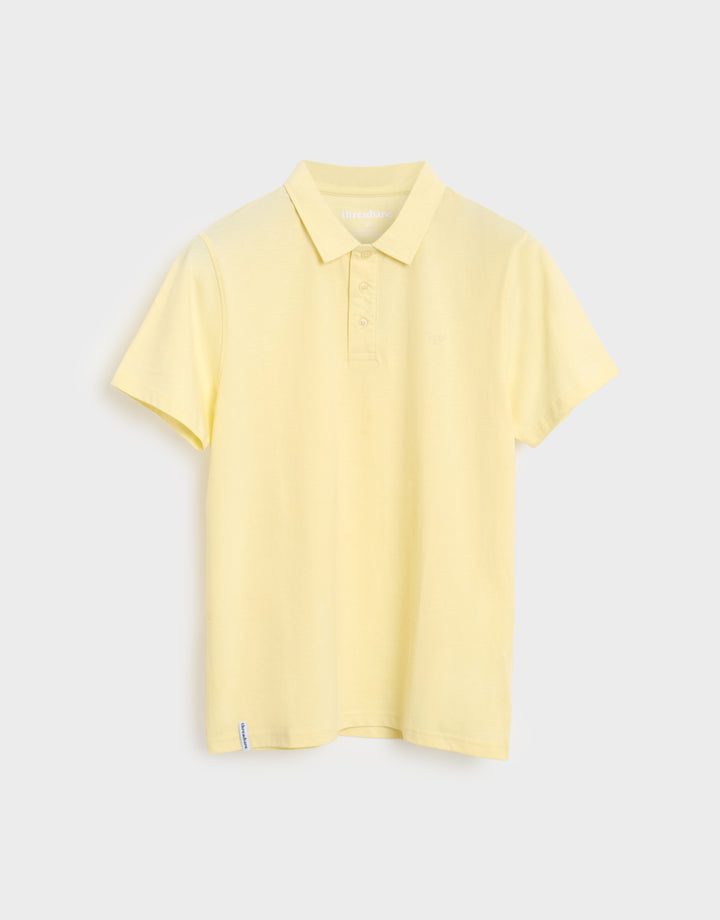 Threadbare Single Jersey Cotton Polo Shirts (2 Pack) in Baby Blue & Lemon - lemon flat lay