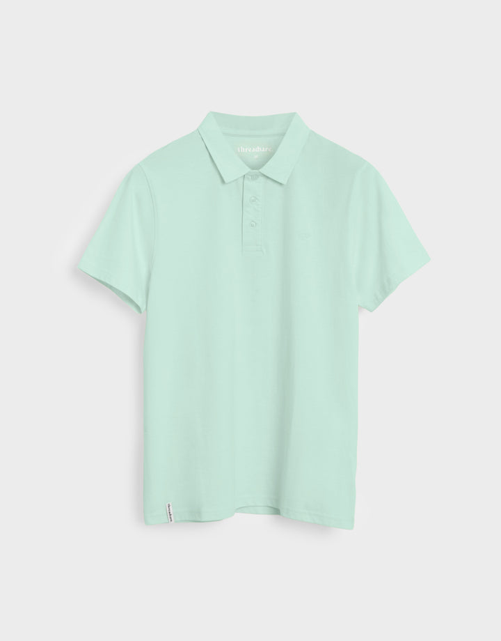 Threadbare Single Jersey Cotton Polo Shirts (2 Pack) in Mint Green & Pink - mint green flat lay