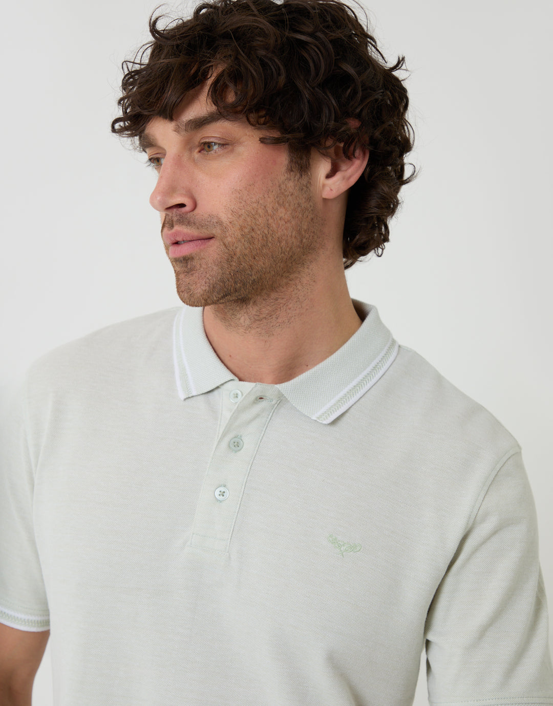 Threadbare Light Blue Two Tone Cotton Pique Polo Shirt in Light Blue - Close View