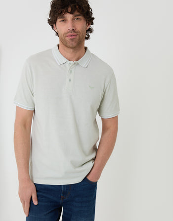 Threadbare Light Blue Two Tone Cotton Pique Polo Shirt in Light Blue - Front View