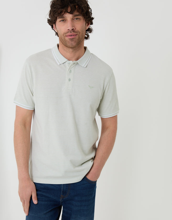Threadbare Light Blue Two Tone Cotton Pique Polo Shirt in Light Blue - Front View