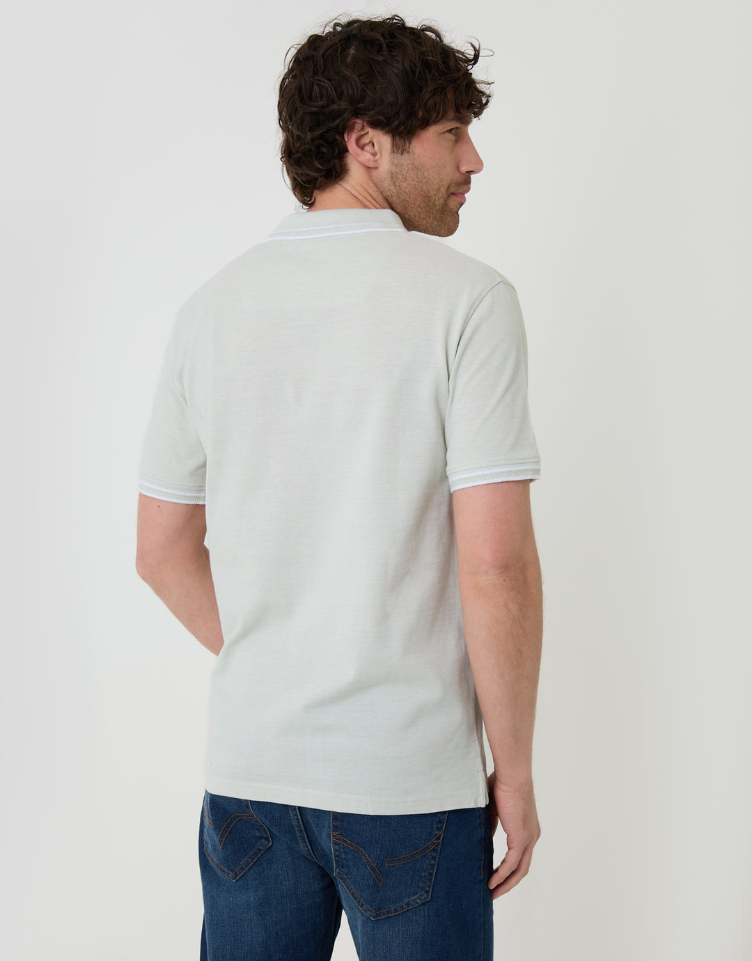 Threadbare Light Blue Two Tone Cotton Pique Polo Shirt in Light Blue - Back View