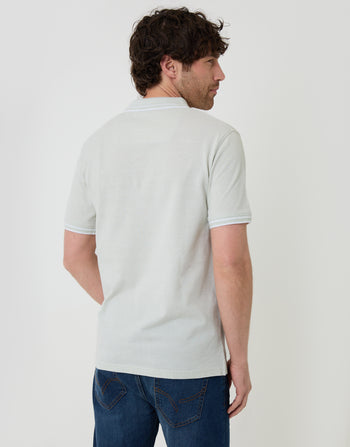 Threadbare Light Blue Two Tone Cotton Pique Polo Shirt in Light Blue - Back View