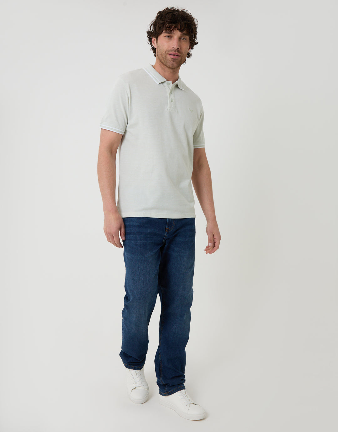 Threadbare Light Blue Two Tone Cotton Pique Polo Shirt in Light Blue - Full View