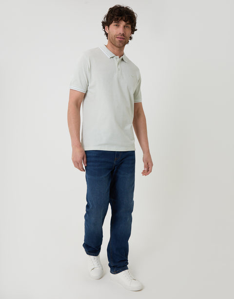 Threadbare Light Blue Two Tone Cotton Pique Polo Shirt in Light Blue - Full View