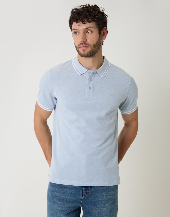 Denim Blue Two Tone Cotton Pique Polo Shirt
