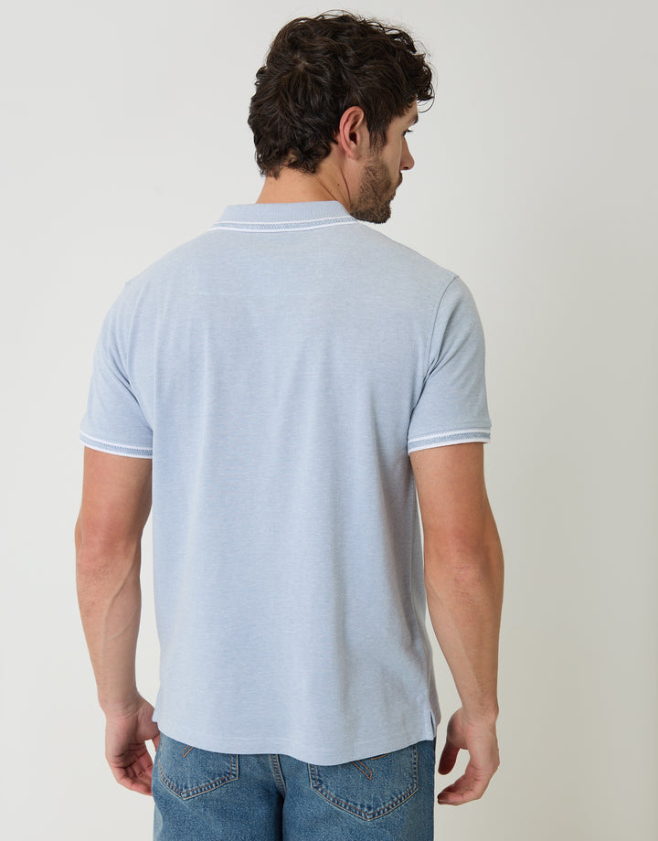 Denim Blue Two Tone Cotton Pique Polo Shirt