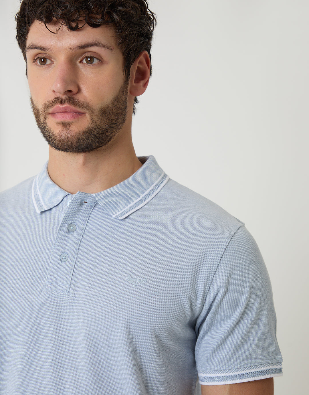 Denim Blue Two Tone Cotton Pique Polo Shirt
