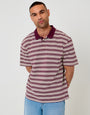 Threadbare Relaxed Fit Stripe Polo Shirt in Burgundy - front view