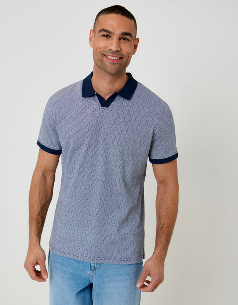 Threadbare Jacquard Trophy Neck Polo Shirt in Navy - front view