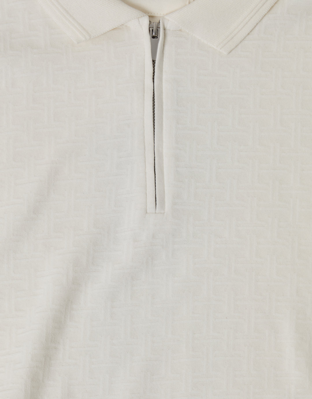 Threadbare Textured Front Quarter Zip Polo Shirt in Ecru - zip detail