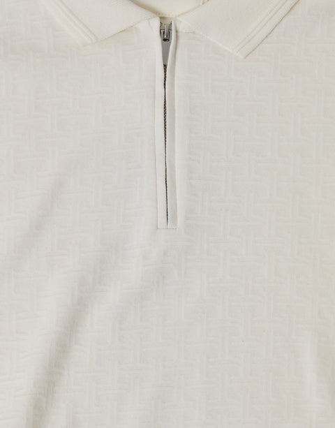 Threadbare Textured Front Quarter Zip Polo Shirt in Ecru - zip detail