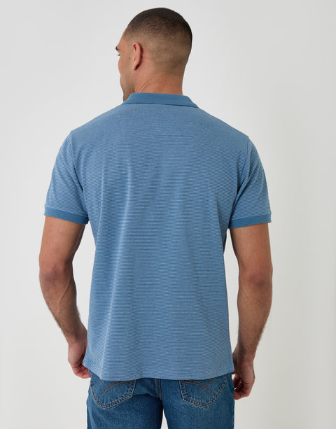 Threadbare Textured Cotton Polo Shirt in Denim Blue -back view