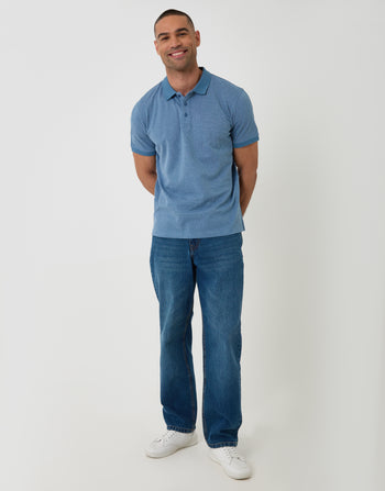Threadbare Textured Cotton Polo Shirt in Denim Blue - full body