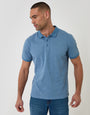 Threadbare Textured Cotton Polo Shirt in Denim Blue - front view
