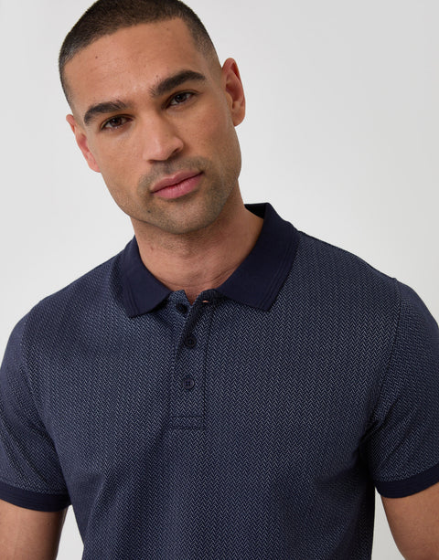 Threadbare Textured Cotton Polo Shirt in Navy - close up