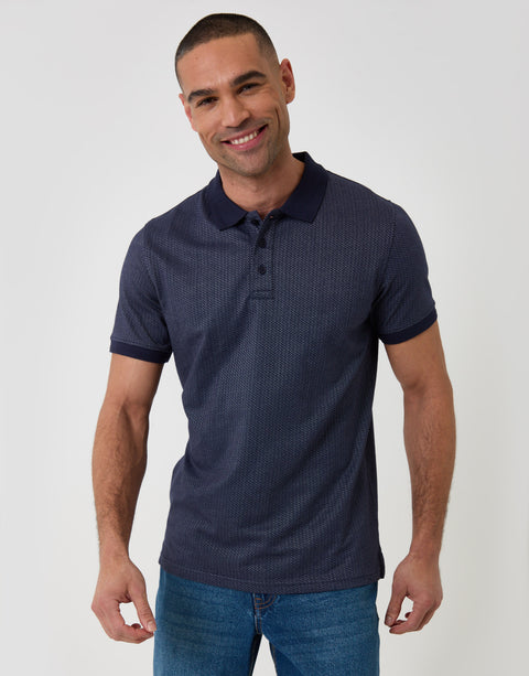 Threadbare Textured Cotton Polo Shirt in Navy - front view