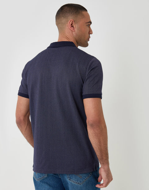 Threadbare Textured Cotton Polo Shirt in Navy - back view