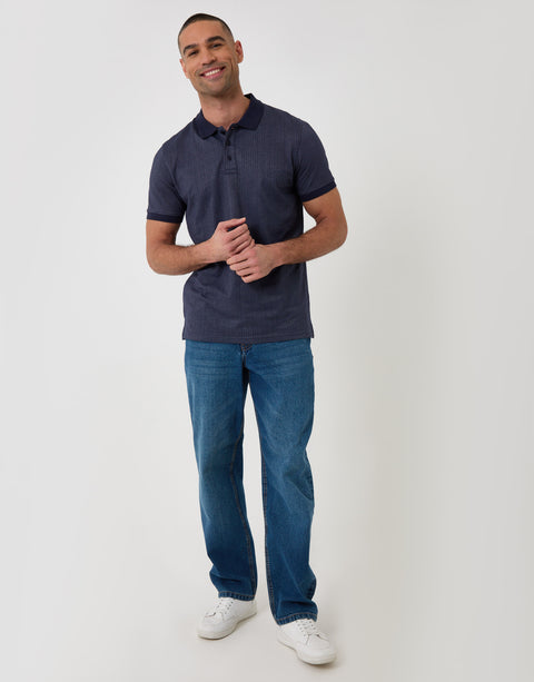 Threadbare Textured Cotton Polo Shirt in Navy - full body