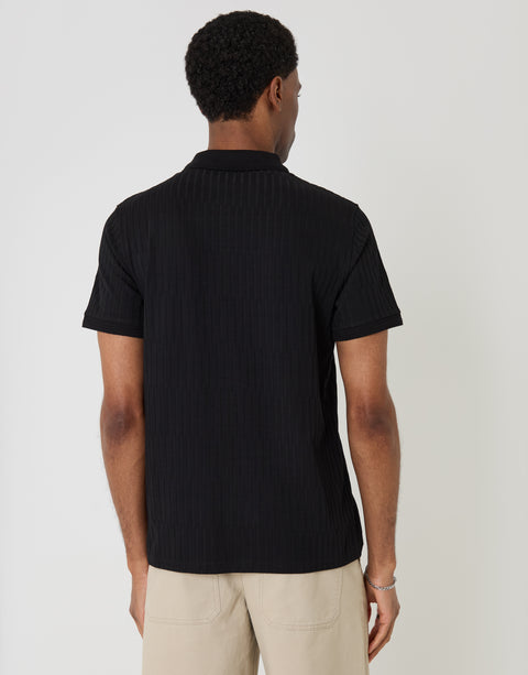 Threadbare Textured Cotton Polo Shirt in Black - back view