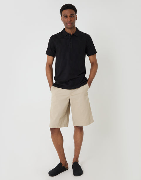 Threadbare Textured Cotton Polo Shirt in Black - full body