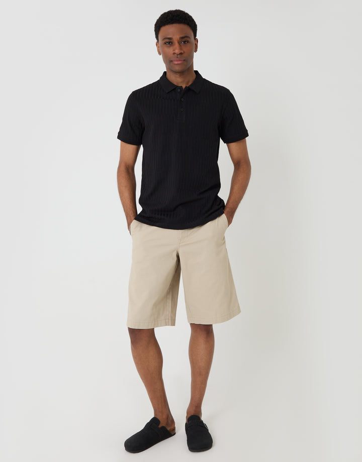 Threadbare Textured Cotton Polo Shirt in Black - full body