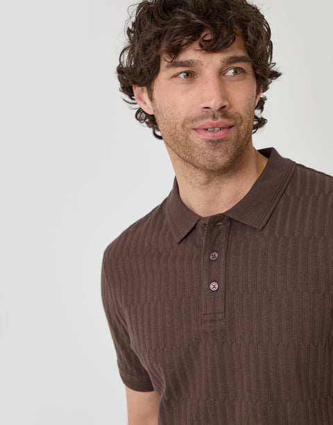 Threadbare Textured Cotton Polo Shirt in Brown - close up