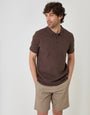 Threadbare Textured Cotton Polo Shirt in Brown - front view
