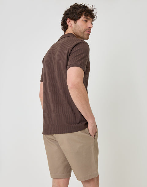 Threadbare Textured Cotton Polo Shirt in Brown - back view