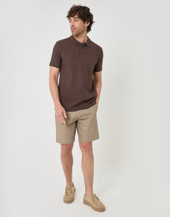 Threadbare Textured Cotton Polo Shirt in Brown - full body