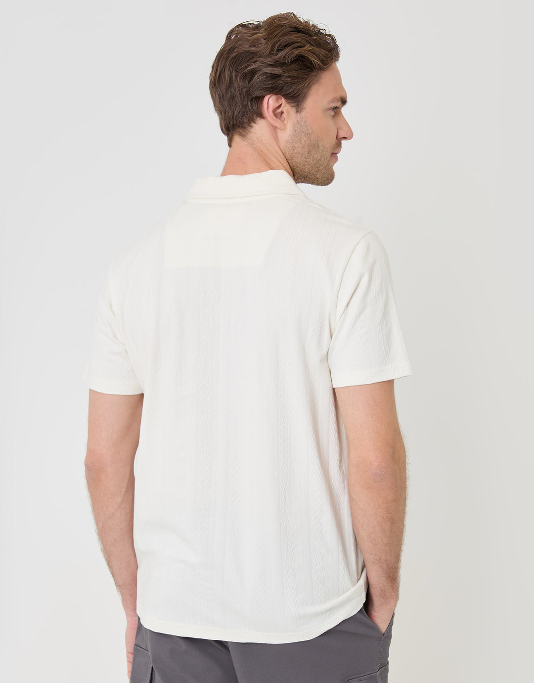 Threadbare Textured Cotton Polo Shirt in Ecru - back view