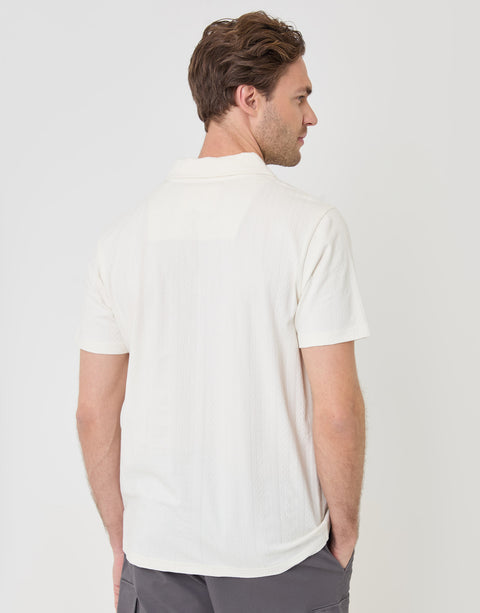 Threadbare Textured Cotton Polo Shirt in Ecru - back view