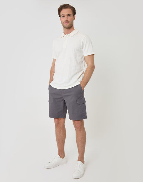Threadbare Textured Cotton Polo Shirt in Ecru - full body
