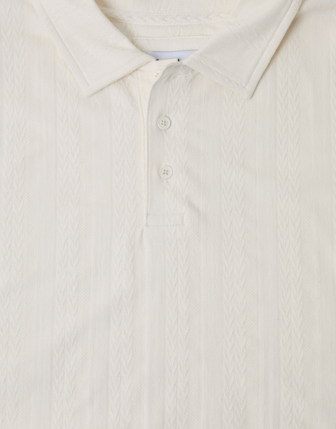 Threadbare Textured Cotton Polo Shirt in Ecru - close up