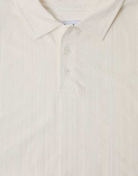 Threadbare Textured Cotton Polo Shirt in Ecru - close up