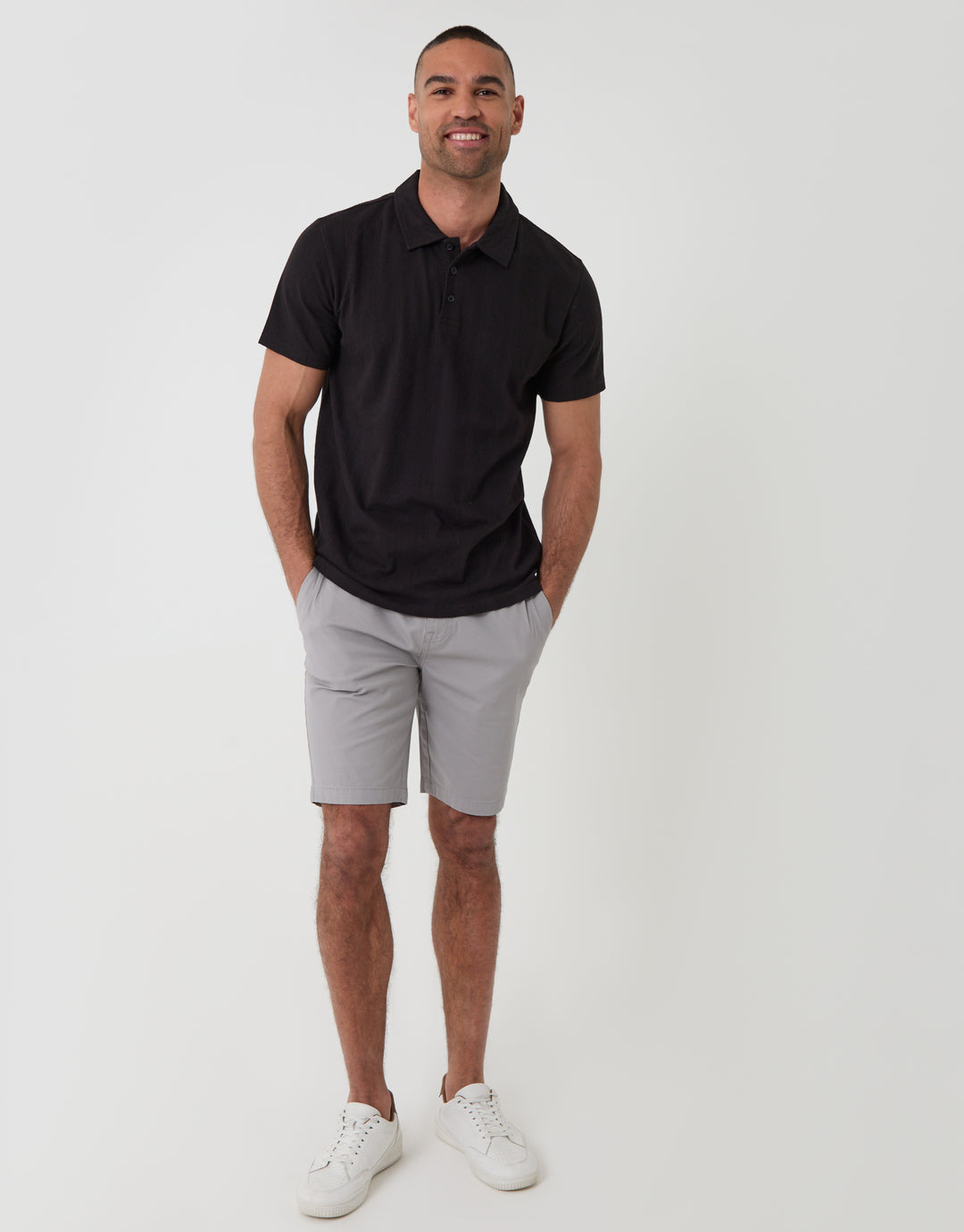 Threadbare Textured Cotton Polo Shirt in Black - full body