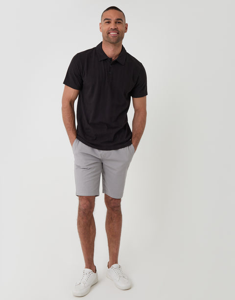 Threadbare Textured Cotton Polo Shirt in Black - full body