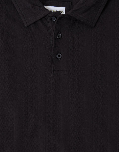 Threadbare Textured Cotton Polo Shirt in Black - detail