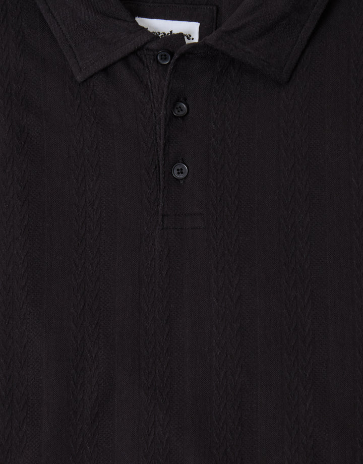 Threadbare Textured Cotton Polo Shirt in Black - detail