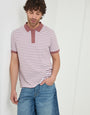 Threadbare Popcorn Stripe Cotton Polo Shirt in Dusky Pink - front view