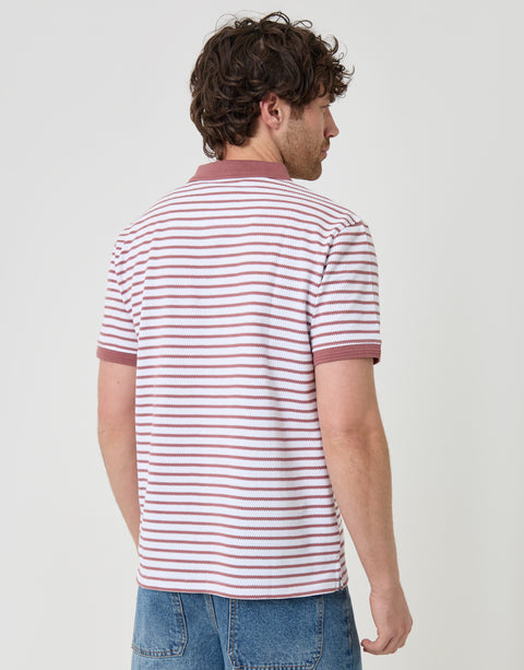 Threadbare Popcorn Stripe Cotton Polo Shirt in Dusky Pink - back view