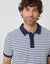 Popcorn Stripe Cotton Polo Shirt in Navy