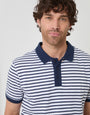 Threadbare Popcorn Stripe Cotton Polo Shirt in Navy - close up