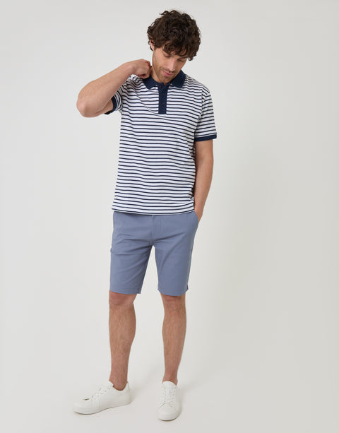 Threadbare Popcorn Stripe Cotton Polo Shirt in Navy - full body